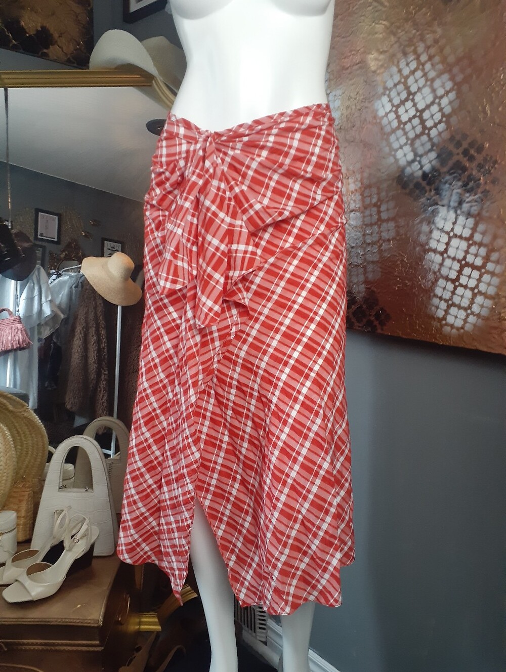 Zara Nwt Plaid Wrap Midi Skirt